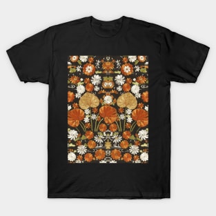 JAPANESE SPRING FLOWERS AND LEAVES Antique Floral Embroidery T-Shirt